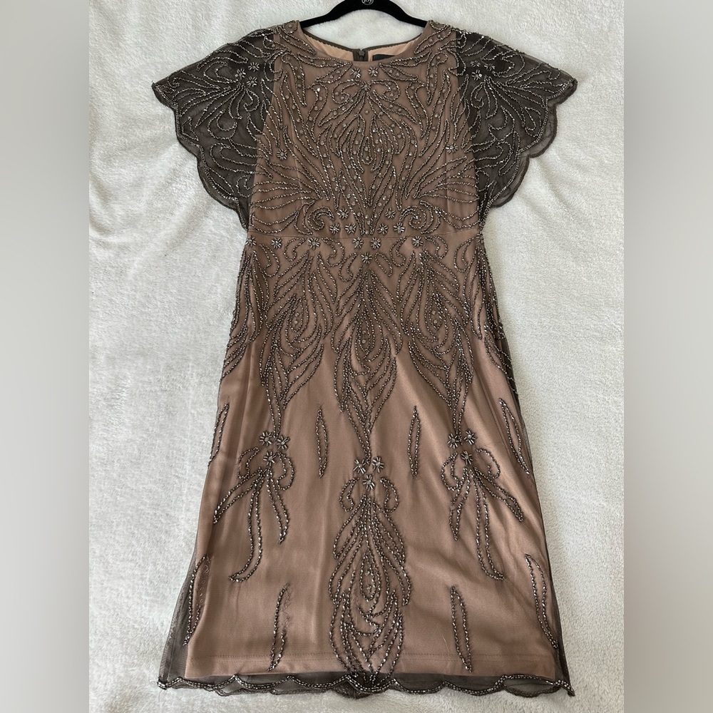 Adrianna Papell Embellished Dress with Flutter Sleeves